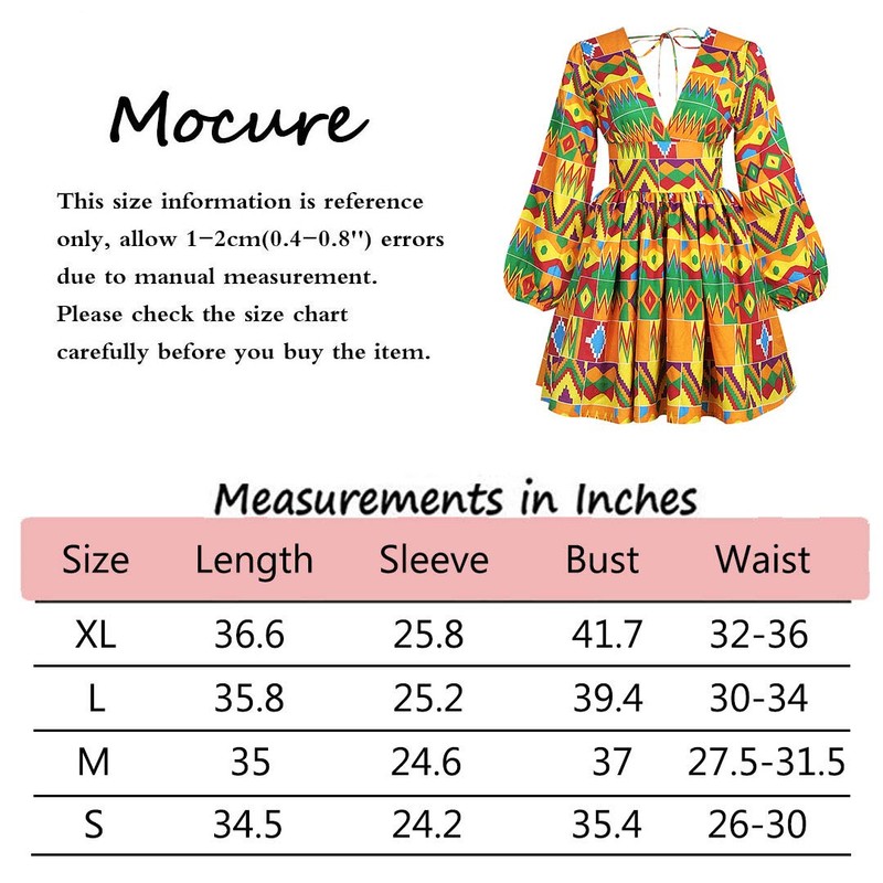 Mocure African Dashiki Printing Dress Long Sleeve A Line Swing