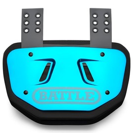 Battle Sports Chrome Football Back Plate – Hard Shell Lower Back Protector with Contoured Foam for High-Impact Protection - Youth, Blue/White Chrome