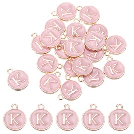 MECCANIXITY Alphabet K Letter Charm Double Sided Enamel Initial Alphabet Pendant Pink, for Necklace Bracelet Earring Jewelry Making, Pack of 20