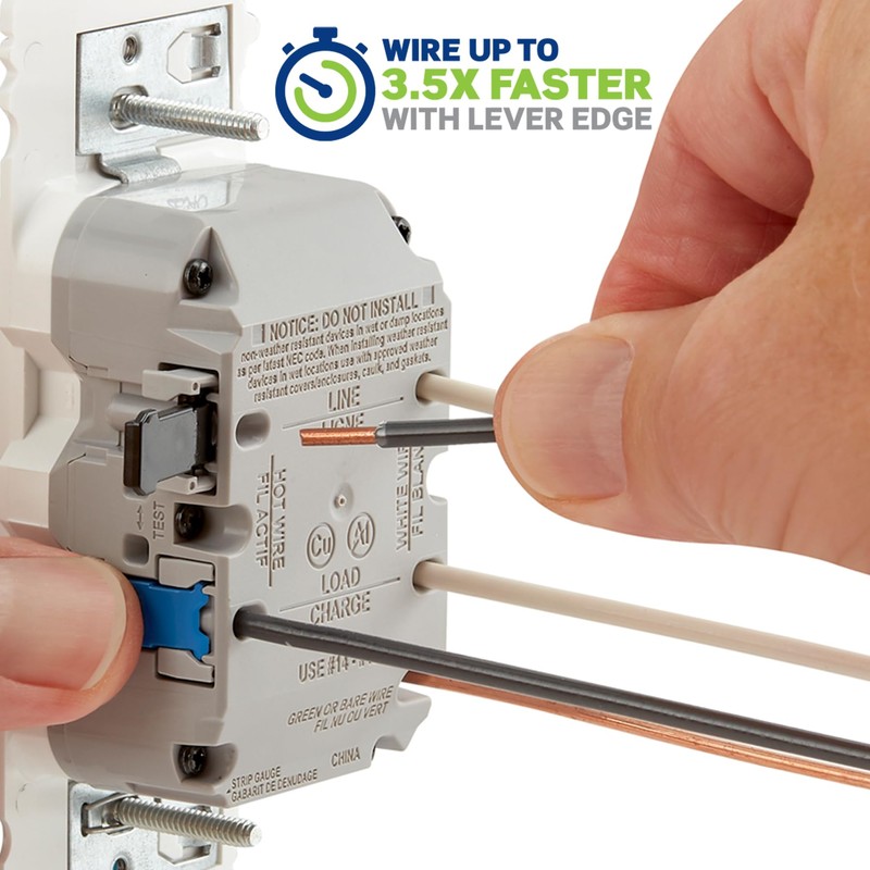 Lever Edge 15 Amp Self-Test, Tamper Resistant GFCI Outlet, EGFT1-W,