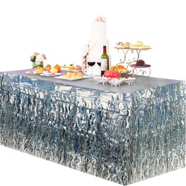 Disco Party Decorations,2 Pack Iridescent Wavy Metallic Tinsel Foil Fringe Table Skirts for Disco Happy Birthday Holiday Wedding Engagement Bridal Shower Holiday Party Supplies