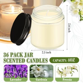 MTLEE 36 Pcs Mini Mason Jar Candles 4 oz Small Scented Jar Candles Mini Candles with Lids Candle Favors Bulk for Valentine's Day Birthday Wedding (Freesia,Gardenia,Lavender)