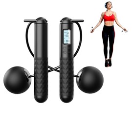 Digital Counting Jump Rope with Gravity Balls, Cordless Skipping Rope with LCD Counter, Weighted Exercise Equipment