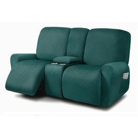ULTICOR Reclining Love Seat with Middle Console Slipcover, 8-Piece Yarn Dyed Loveseat Reclining Sofa Covers, 2 seat Loveseat Recliner Cover, Thick, Soft, Washable (Deep Teal)