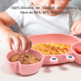 U Chef Platos de Silicona para Bebé, Platos de Silicona con Succión Dividida, Juego de Cubiertos para bebé y niños pequeños, Platos y Utensilios para niños (Rosa)