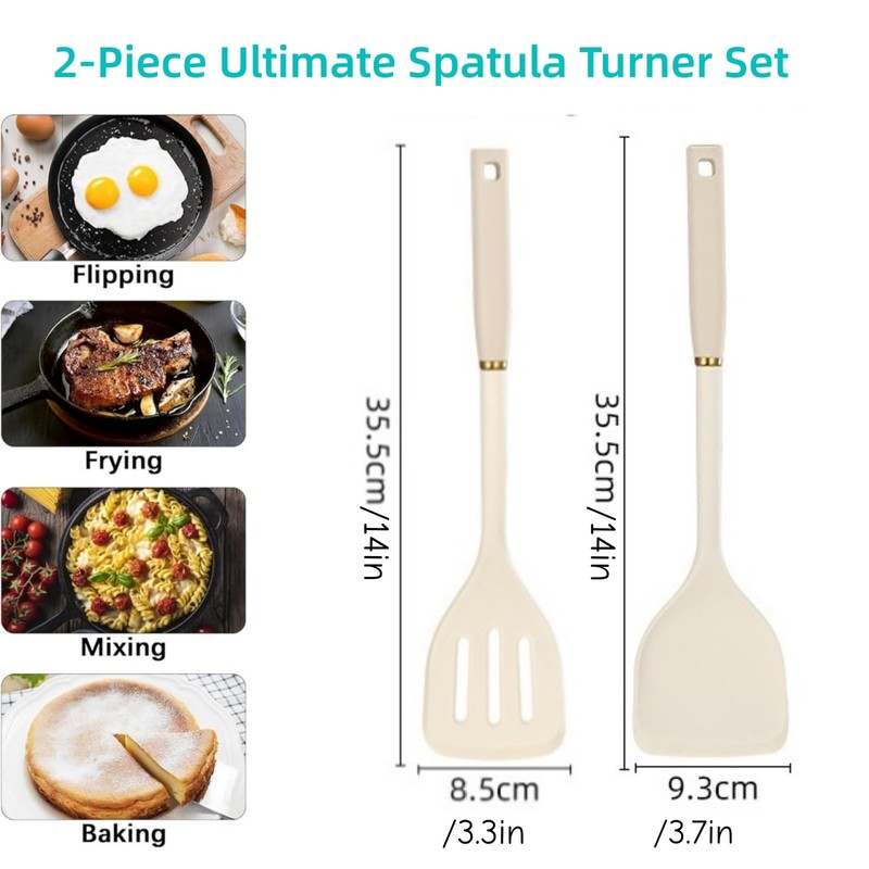 Pack of 2 Silicone Solid Turner, Non Stick Slotted Kitchen