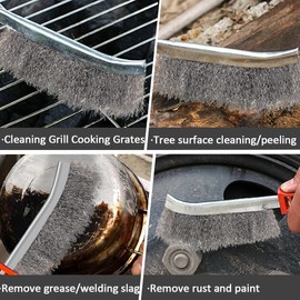 Wire Brushes Set 2pcs Wire Scratch Brushes Grill Brush Rust Removal Stainless Steel Bristles Tool with Plastic Handle for Cleaning Cooking Grates,Corrosion,Automotive,Paint,Welding Slag (9.6"+7")