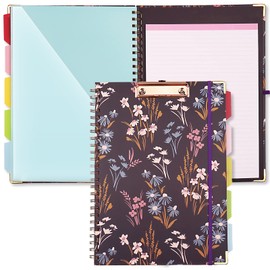 Clipboard Folio with Refillable Lined Notepad for A4 Size 5 Folders with Storage 10 Pockets Pretty and Sturdy Storage Clipboard Portfolio for Women Nurse Teacher Resume (Flower Purple)