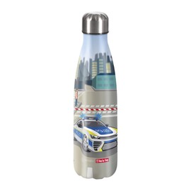 Step by Step Police Car Cody Insulated Stainless Steel Drinking Bottle, Blue - Grey, for Carbonated Drinks, Leak-Proof, Screw Cap, 100% Recyclable, School & Leisure, 0.5 Litre