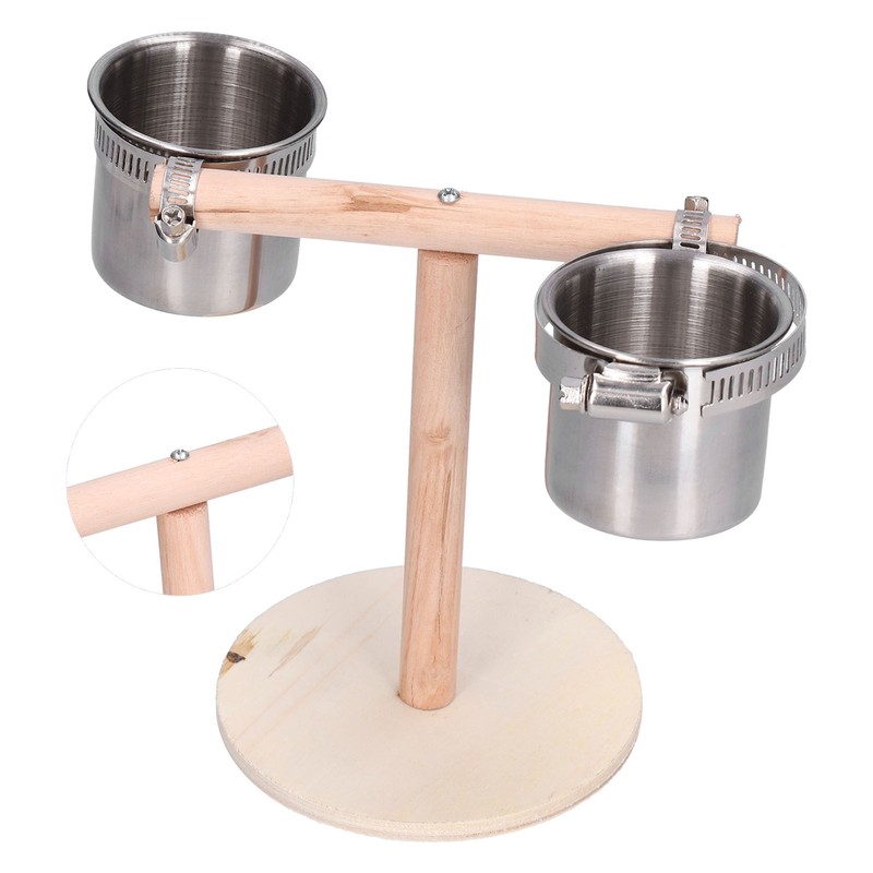 Bird Perch Stand Wooden Parrots Stand with Stainless Steel Feeding