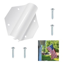 Side Mount Flag Pole Holder, Allows Display of 1" Flagpoles on Doorway Sides, White Powder Coated Steel, Wall Mount Bracket with 4 Screws