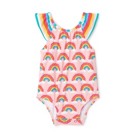 Hatley Bañador de Manga con Volantes para niña, Arco Iris mágico., 6-9 Meses