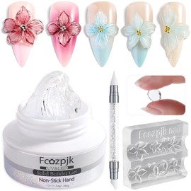 Fcozpjk Clear Solid Builder Gel For Nails, 30g Hard Gel for Nails with Silicone Molds for Carving Non-Sticky Building 3D Sculpture Flowers Modeling Design Professional Manicure Supplies