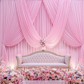 40ft×20ft Baby Pink Ceiling Drapes for Weddings Parties,8 Panels 5×20ft Long Ceiling Curtain for Tent Canopy,Wrinkle Free Silk Easy to Draping&Hang Pink Drapes for Event Church Stage Photo Bedroom