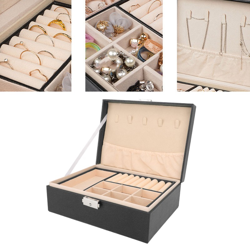 Double Layer Jewelry Box Soft PU Leather Jewelry Storage Organizer