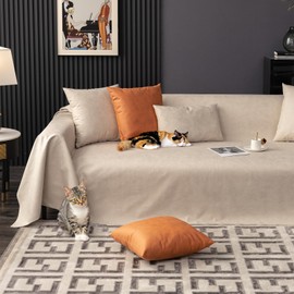 Foreate Waterproof Sofa Covers for Cats Non-Slip Dog Couch Cover Blanket Anti-Scratch Slipcover for Pets Leak Proof Couch Cover Furniture Protector for 3-4 Cushion Washable (Beige, 82"x102")