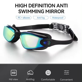 INDOTEAM Swimming Goggles Unisex – Goggles Swimming Adult Swim Goggles Adult – Adult Goggles with Anti-Fog Clear Vision, UV Protection and Resist Mirrored Lens – Non-Leaking Swimming Goggles (Black)