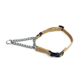 Dog Collar Adjustable Half Check Chain With Plastic Curved Side Release Buckle 13mm Wide Webbing (Small (16" - 20"), Beige)