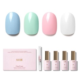 NAILOG Gel Nail Polish Set - 4 Colors Top Coat Color Gel Base 3-In-1 Soak Off UV Gel Polish Kit for Home DIY & Birthday Gifts for Women | Baby Blue, Mint Green, Baby Pink, White