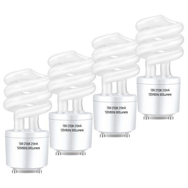 Winkcao CFL Light Bulbs GU24 Base, T3 Spiral 13Watt (60Watt