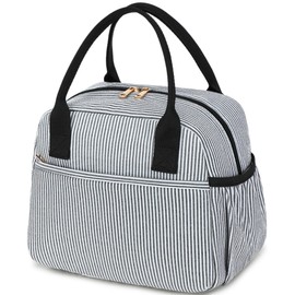 CAMTOP Lunch Box for Women Men Insulated Lunch Bag Lunch Tote Bag Leakproof Thermal Cooler Large Capacity for Travel Work School Picnic (Black white stripes)