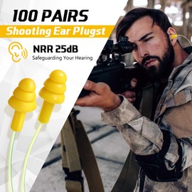 Threlaco 100 Pair Corded Reusable Earplugs Ideal for Range, Shooting & Hunting Banded Lightweight Silicone Earplugs for Hearing Protection, Noise Reduction, Work Construction, Sleeping
