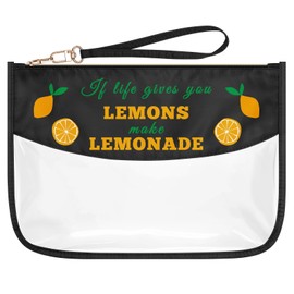 Lemon Theme Makeup Bag Inspirational Positive Gift for Women Girls Lemon Lover Gift Birthday Christmas Graduation Gifts for Friends Sister Daughter Clear PVC Cosmetic Bag Zipper Travel Toiletry Pouch