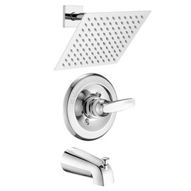 Replacement 8" Rain Shower Faucet Tub Trim Kit for Delta 1300/1400 & 13/14 Series, High Pressure Square Rain Shower Head& Handle Set System, Chrome (Valve& Catridge Not Inclued)