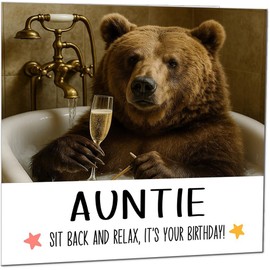 Aunt Birthday Card Bear in a bathtub Funny Bear Birthday Cards for Aunt