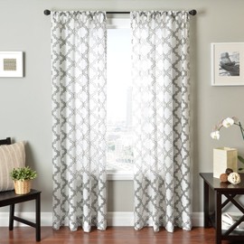 Softline Home Fashions Window Sheer/Panel/Drape/Curtain with Rod Pocket, Silver/White, 55 x 108