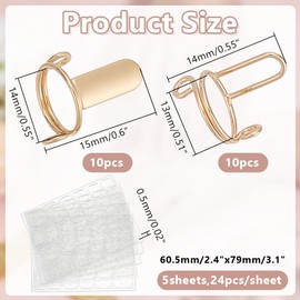 arricraft 20 Pcs Golden Nail Rings, Adjustable Brass False Nail Rings with 120 Pcs Adhesive Nail Tabs Reusable Detachable Ring for Women Fingernail Art Decoration