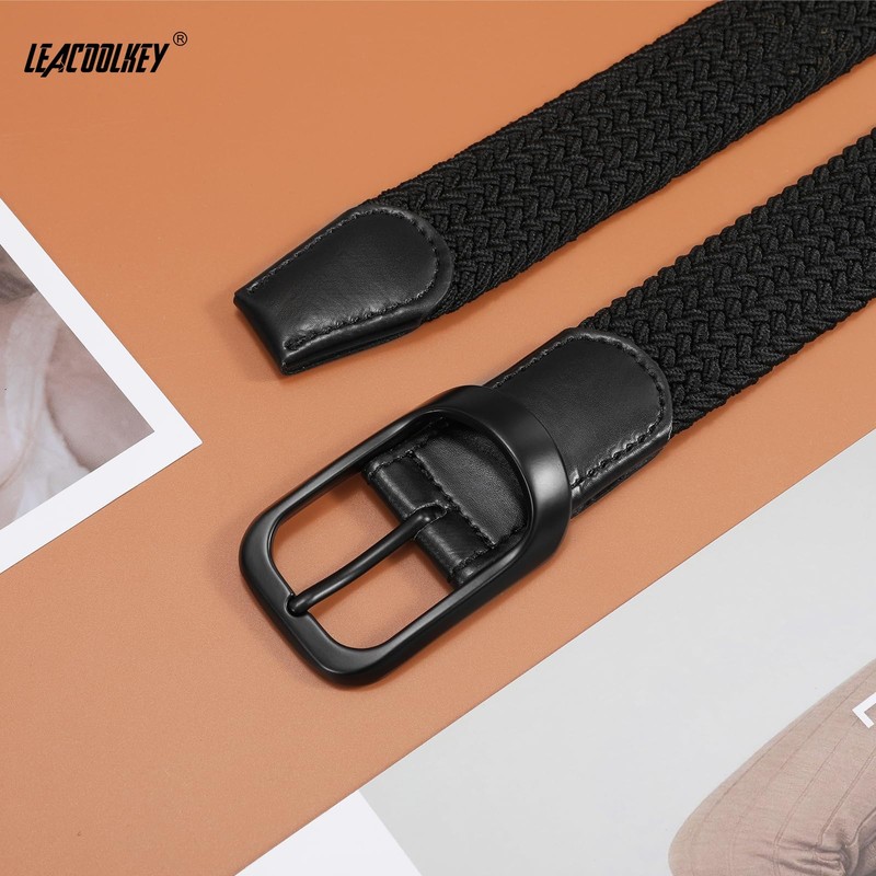 LEACOOLKEY Stretch Belt for Men, Elastic Braided Belt for Men,