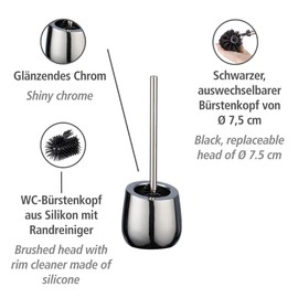 WENKO Toilet Brush, ceramic, Chrome, 13, 5 x 38 x 13, 5 cm
