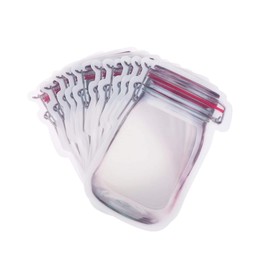 50 bolsas de almacenamiento de alimentos con patrón Mason Jar reutilizable, portátil, a prueba de olor, bolsas con cierre de cremallera, ahorro de aperitivos, paquete al por menor, bolsas esmeriladas, color rojo, 19,5 x 13,7 cm