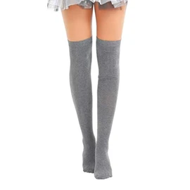 Crazy Chick® New Girls Over The Knee Plain Microfiber Socks Assorted Colours Thigh High Socks UK Size 4-6 (Grey)
