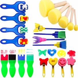 Sponge Painting Brush Set, 21 Pieces Painting Set for Children Toddlers Painting Brush Sponge Early Education Drawing Tools for Children Early DIY Learning Paint Sets