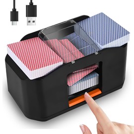 Quiet & Rechargeable 2 Decks Card Shuffler, Automatic 2000 mAh Quiet Electric Shuffler, Playing Cards, Texas Hold'em, Poker, Home Card Games, Blackjack (Deep Black)