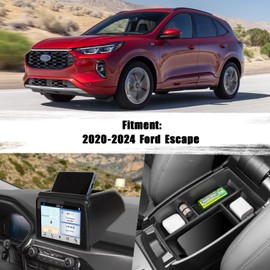 Neepiar 2PCS Center Console Organizer Compatible with Ford Escape 2020-2024 Armrest Storage Box and Dashboard Tray Behind 8-inch Screen Dash Insert Tray Interior Accessories-Not for 13.2" Display