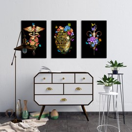 iHAPPYWALL 3 Pieces Medical Office Inspirational Quote Wall Art Flower Caduceus Heart Anatomy Syringe Picture Print for Doctor Nurse Practitioner Hospital Clinic Ready to Hang 16x24inchx3pcs