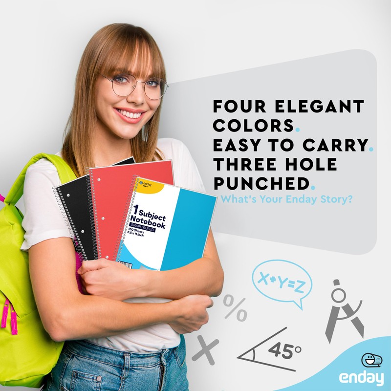 Enday Graph Paper Notebook 8.5 x 11 with Plastic Cover,