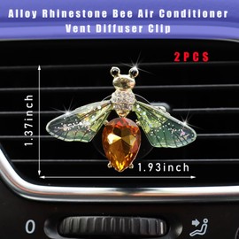 Augeny 2PCS Bling Bee Air Vent Clips, Cute Crystal Car Air Fresheners Vent Clips, Rhinestone Diamond Auto Diffuser Vent Clip for Women Girls, Car Interior Decor Accessories (Bee, Green)