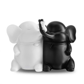 Loving Elephant Bookends Decoration, Modern Resin Book Ends for Heavy Books, Animal Book Holder Stopper for Home Office Bookshelf Decoration (8" Tall, White & Black)