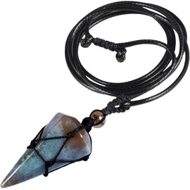 Kyeygwo Hexagonal Crystal Pendant Necklace with Adjustable Leather Rope, Polished Quartz Pointed Stone Healing Reiki Pendant Chain, multicoloured