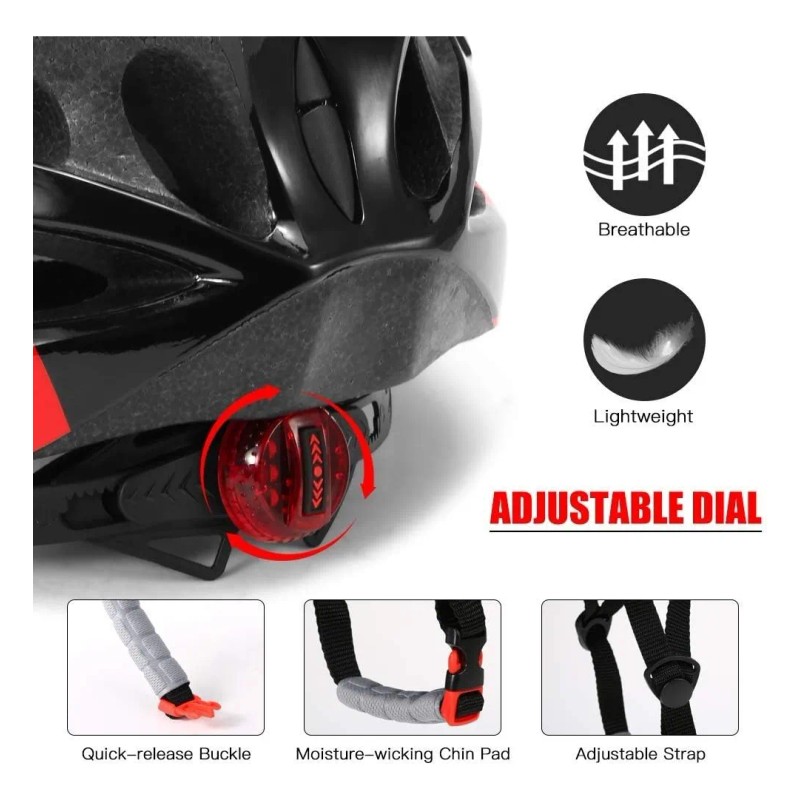 Casco De Bicicleta Con Accesorios De Ciclismo Luz Trasera