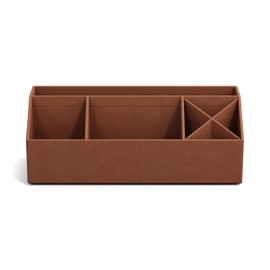 BIGSO ELISA Desk Organiser with 4 Compartments - Organiser System for Notes, Paper Clips, Pens etc. - Sorting Box Made of 100% Recycled Fibreboard and Linen Look Paper - sienna