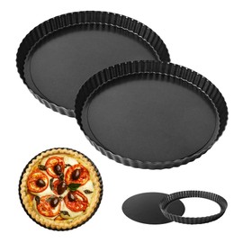 YKUKIZEE 2 Pack 24 cm Quiche Dishes for Oven 5.7 cm Deep, Non-Stick Quiche Tins with Loose Base, Round Flan Dish with Removable Loose Bottom Tart Tin for Baking