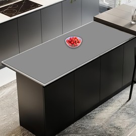 2MM Extra Thick Silicone Mat for Kitchen Counter, 35.43''x23.62''(90cmx60cm) Extra Large Silicone Mat, Waterproof Countertop Protector Mat, Easy to Clean Kitchen Counter Mat, Non-Stick, Light Gray