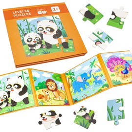 Kujinova 73PCS Magnetic Puzzles for Toddlers, 4-in-1 Travel Toys Jigsaw Puzzles for Kids, Animal Jigsaw Magnetic Puzzles Book, Reusable Puzzles Books for Child's, Plane Activities Games for kids