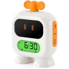 Seucasu Kids Alarm Clock Ok to Wake with Green Light Red Light, Nap Timer, Robot Toddler Sleep Training Clock for Children (Yellow)