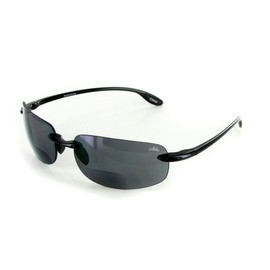 Aloha Eyewear "Oahu Sun Deluxe Wrap-Around Rimless Bifocal Sunglasses (Black w/Smoke +2.00)